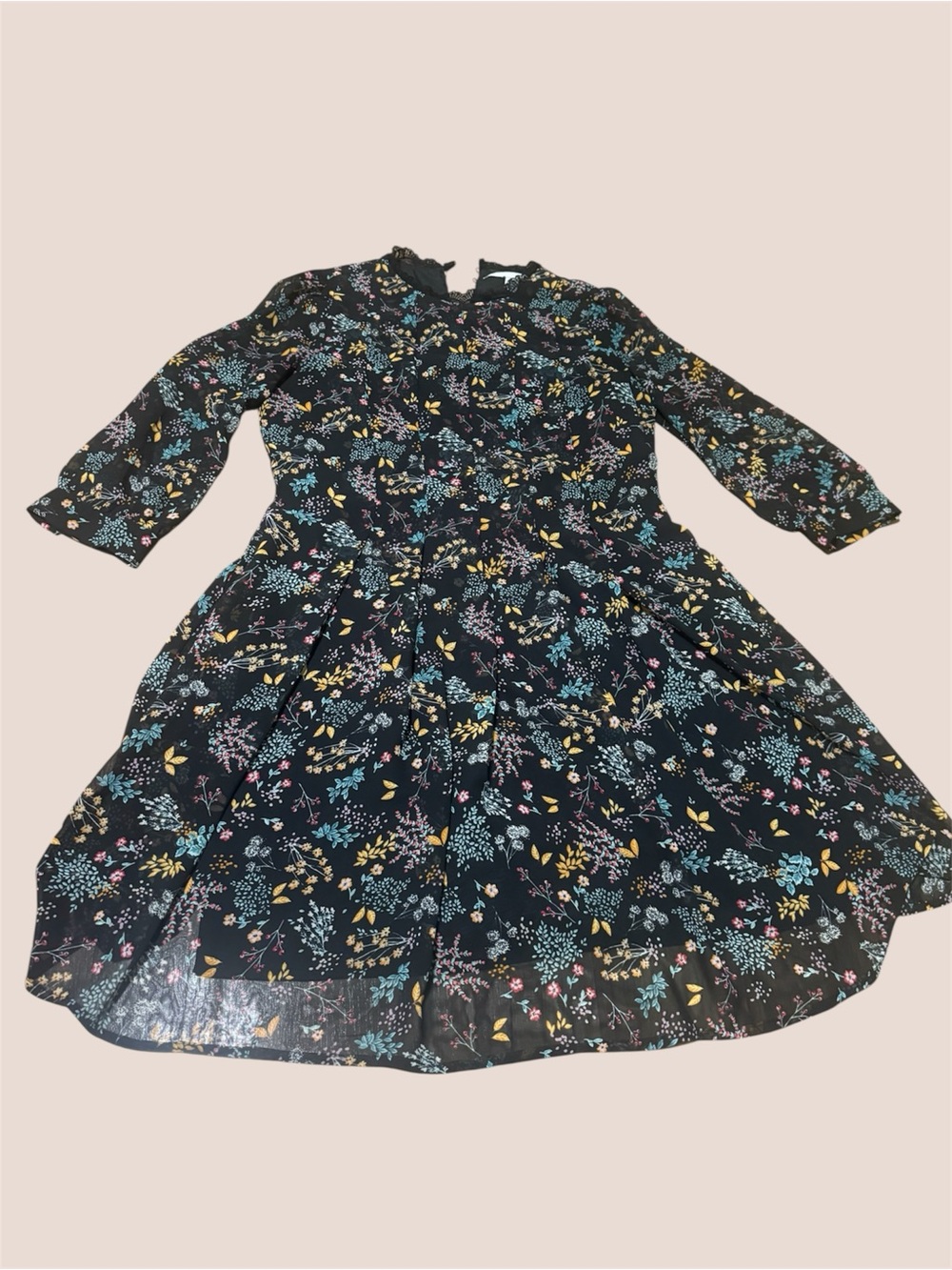LC Lauren Conrad Black Floral Long-Sleeve Dress
